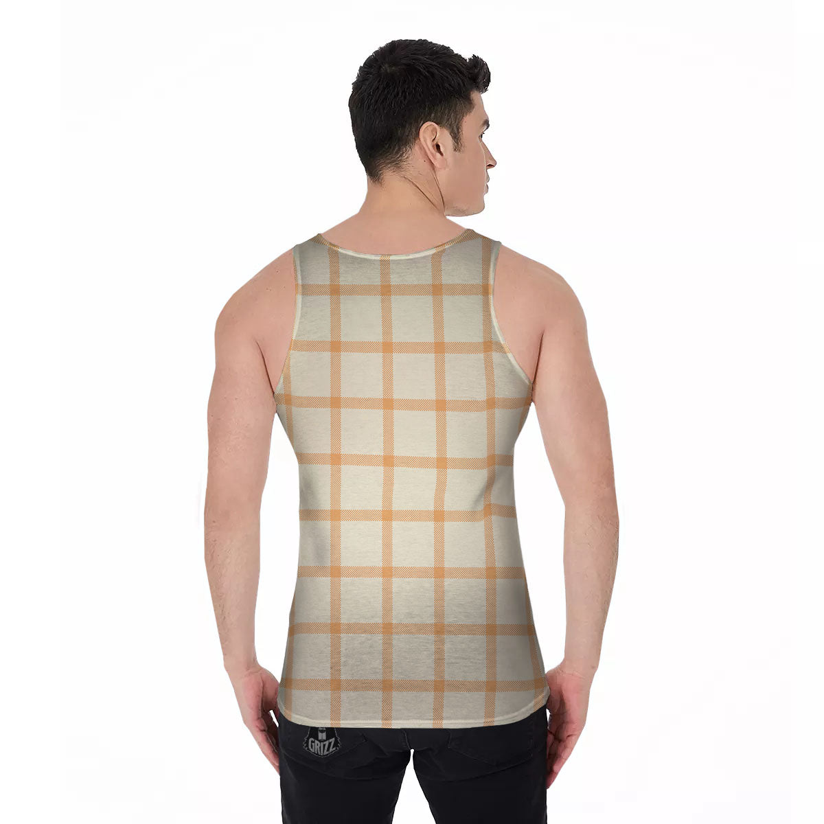 Tattersall Orange Pastel Print Pattern Men's Tank Top-grizzshop