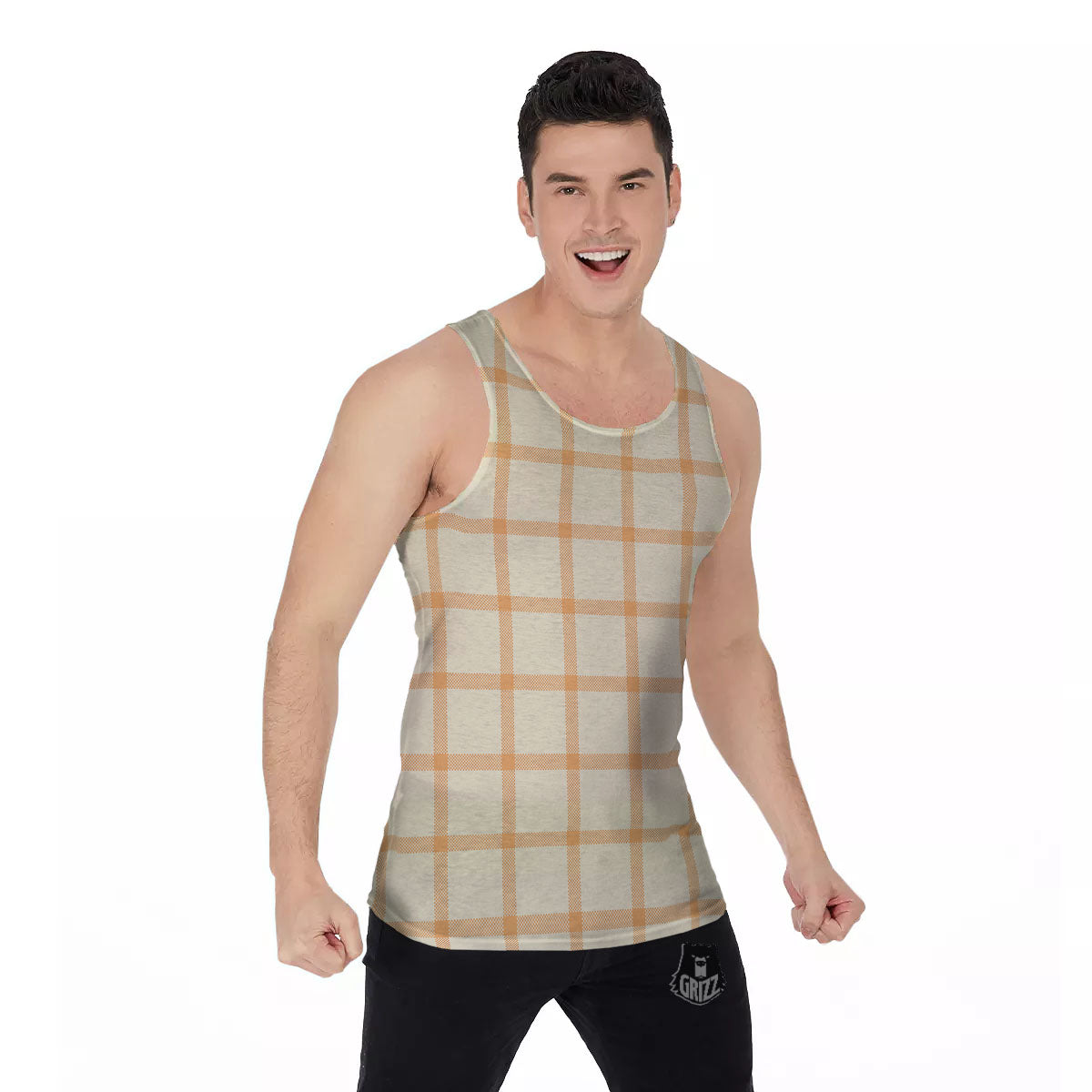 Tattersall Orange Pastel Print Pattern Men's Tank Top-grizzshop
