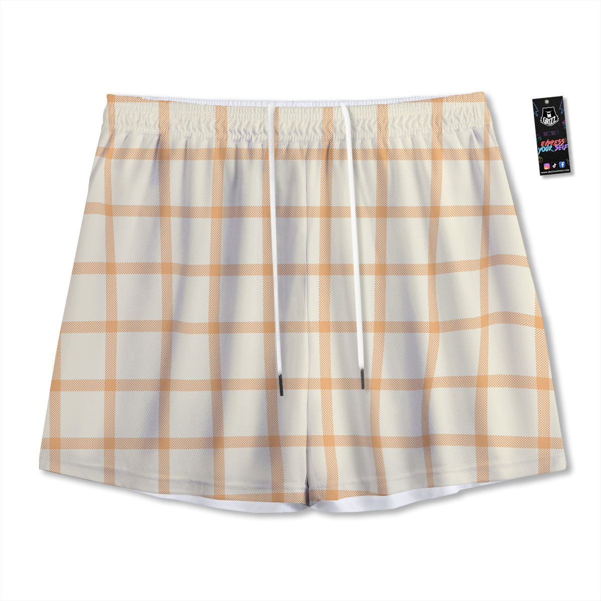 Tattersall Orange Pastel Print Pattern Mesh Shorts