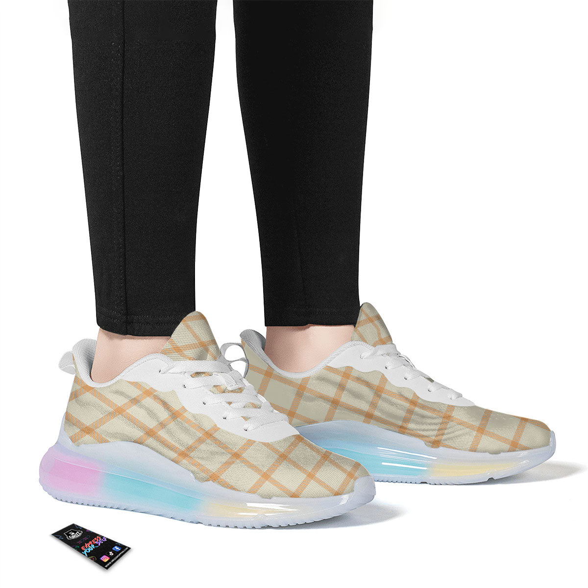 Tattersall Orange Pastel Print Pattern Running Sneakers-grizzshop