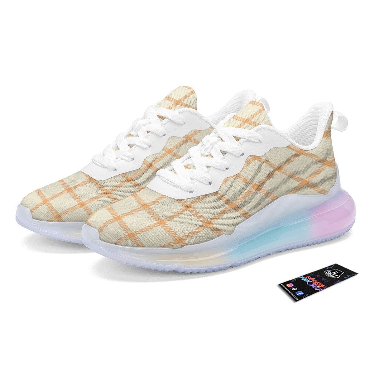 Tattersall Orange Pastel Print Pattern Running Sneakers-grizzshop