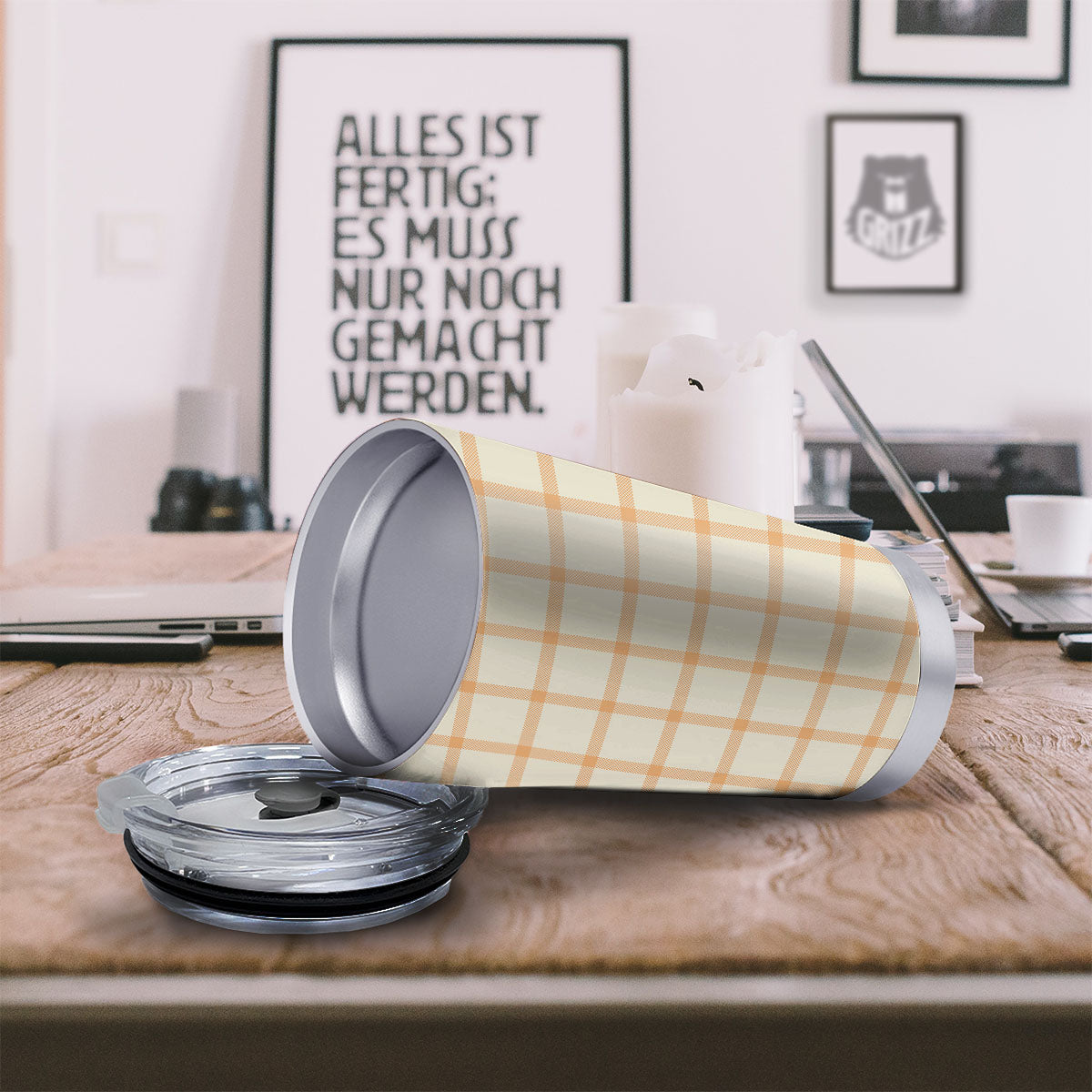 Tattersall Orange Pastel Print Pattern Tumbler-grizzshop