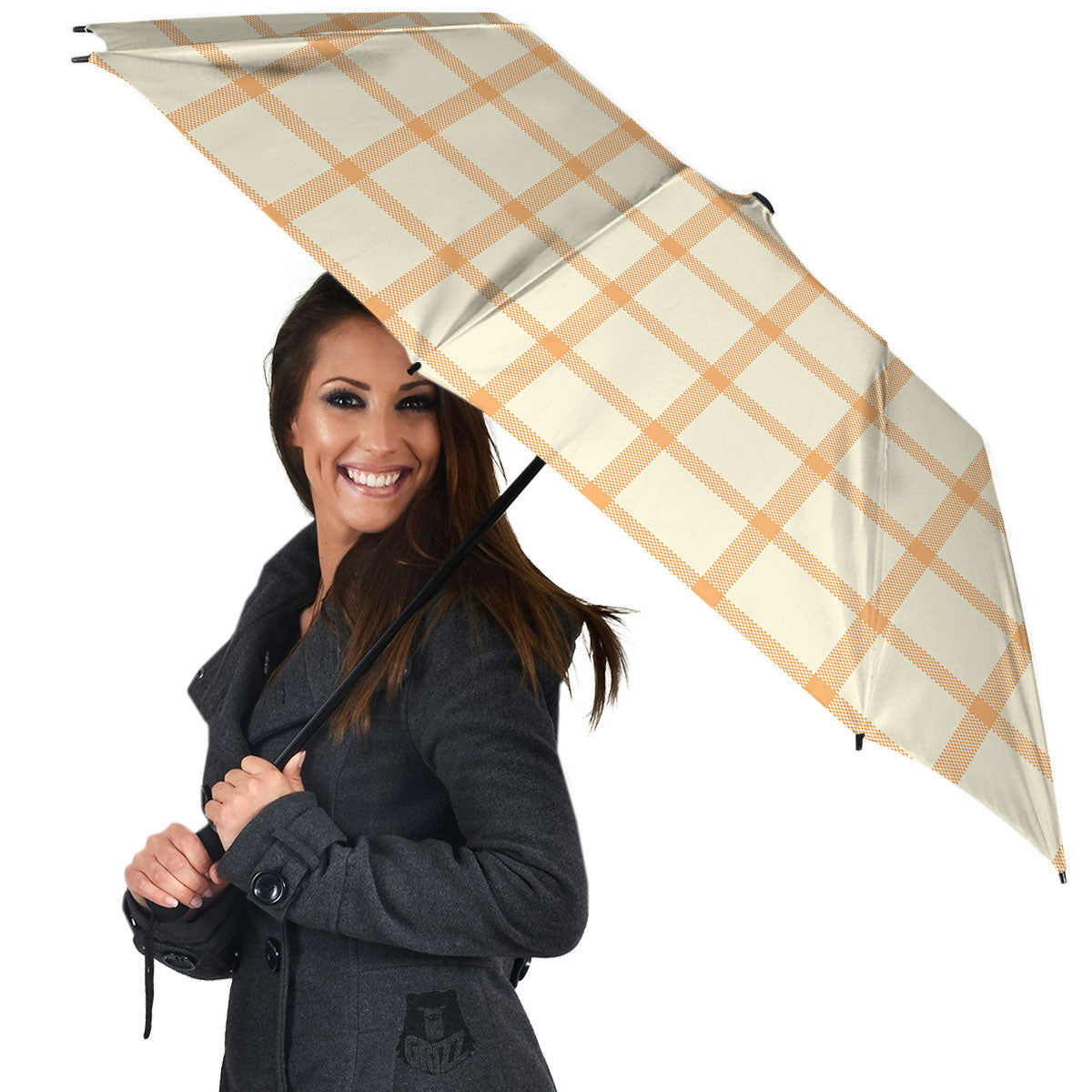 Tattersall Orange Pastel Print Pattern Umbrella-grizzshop