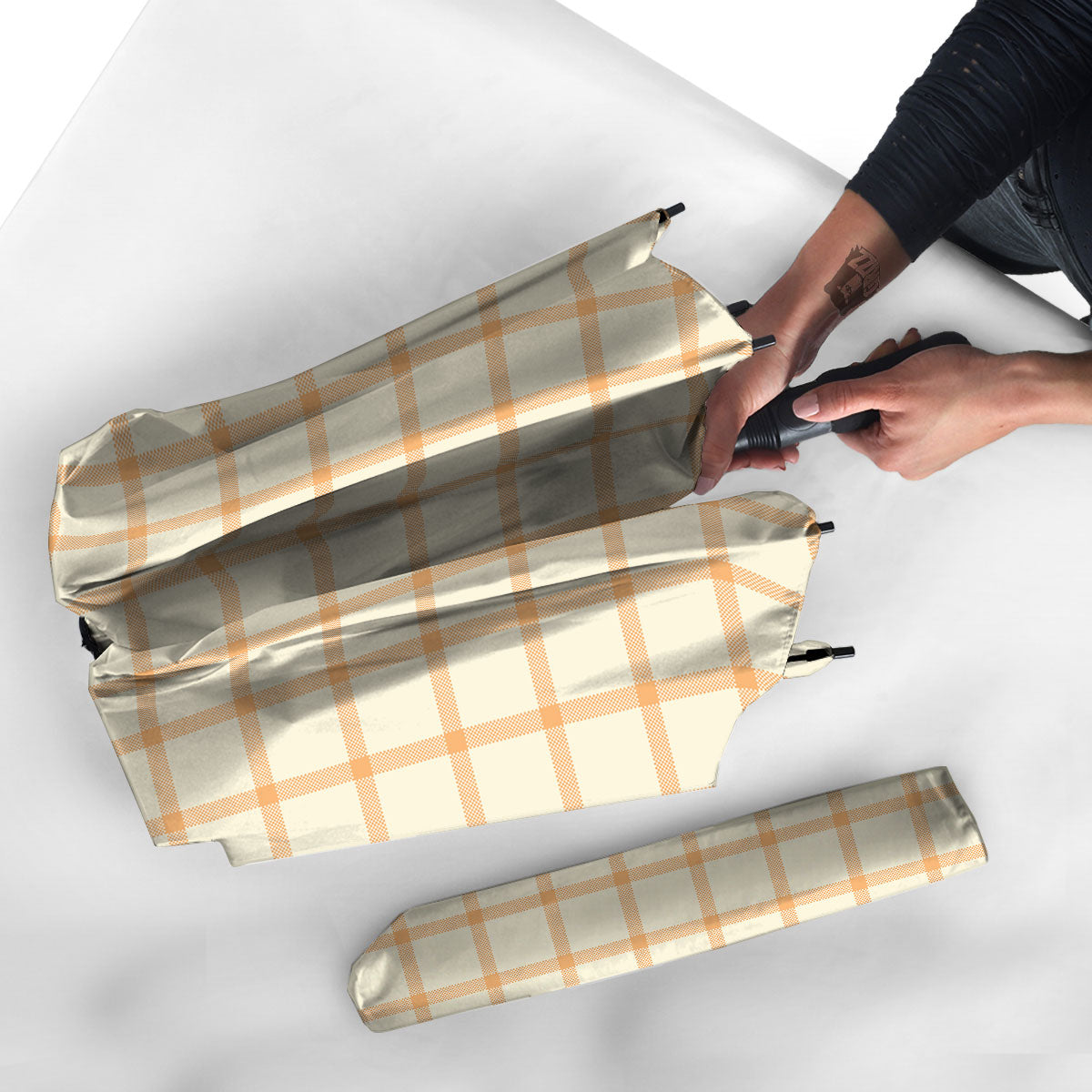 Tattersall Orange Pastel Print Pattern Umbrella-grizzshop