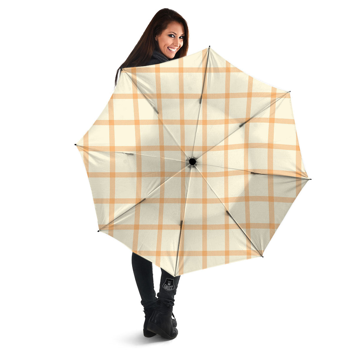 Tattersall Orange Pastel Print Pattern Umbrella-grizzshop