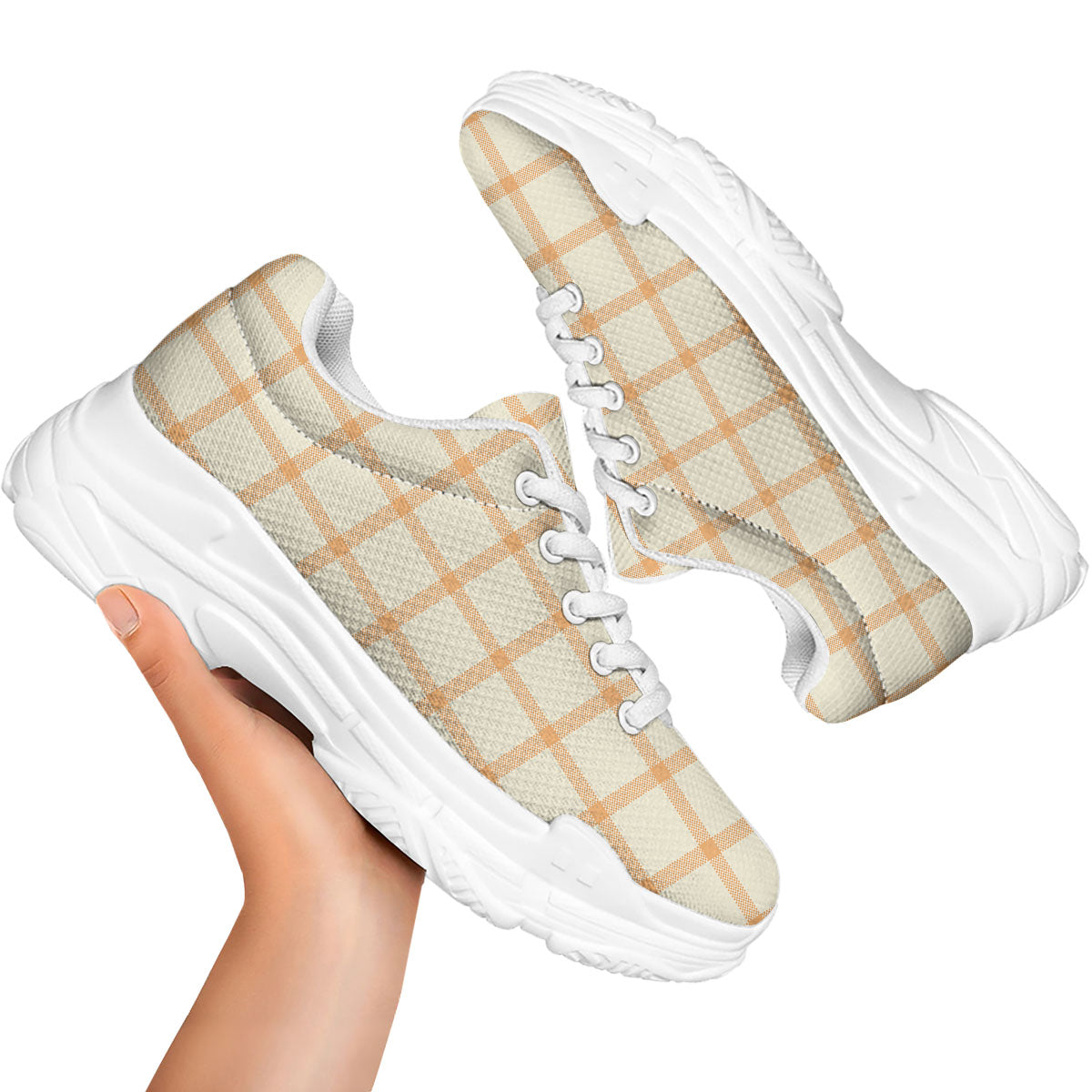 Tattersall Orange Pastel Print Pattern White Chunky Shoes-grizzshop