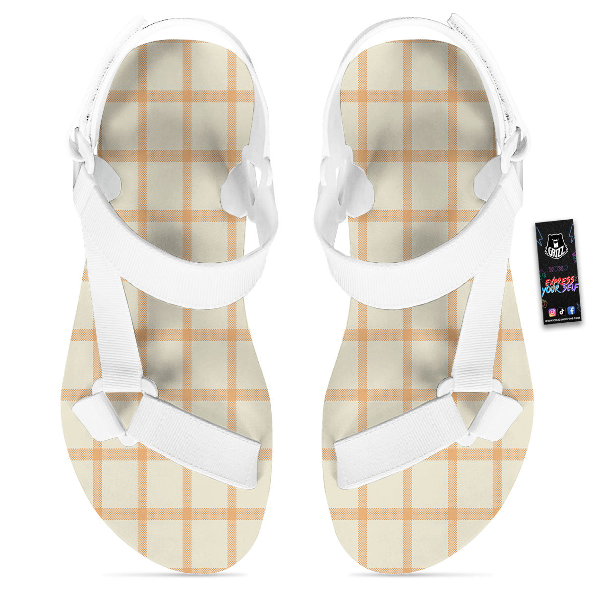 Tattersall Orange Pastel Print Pattern White Open Toe Sandals-grizzshop