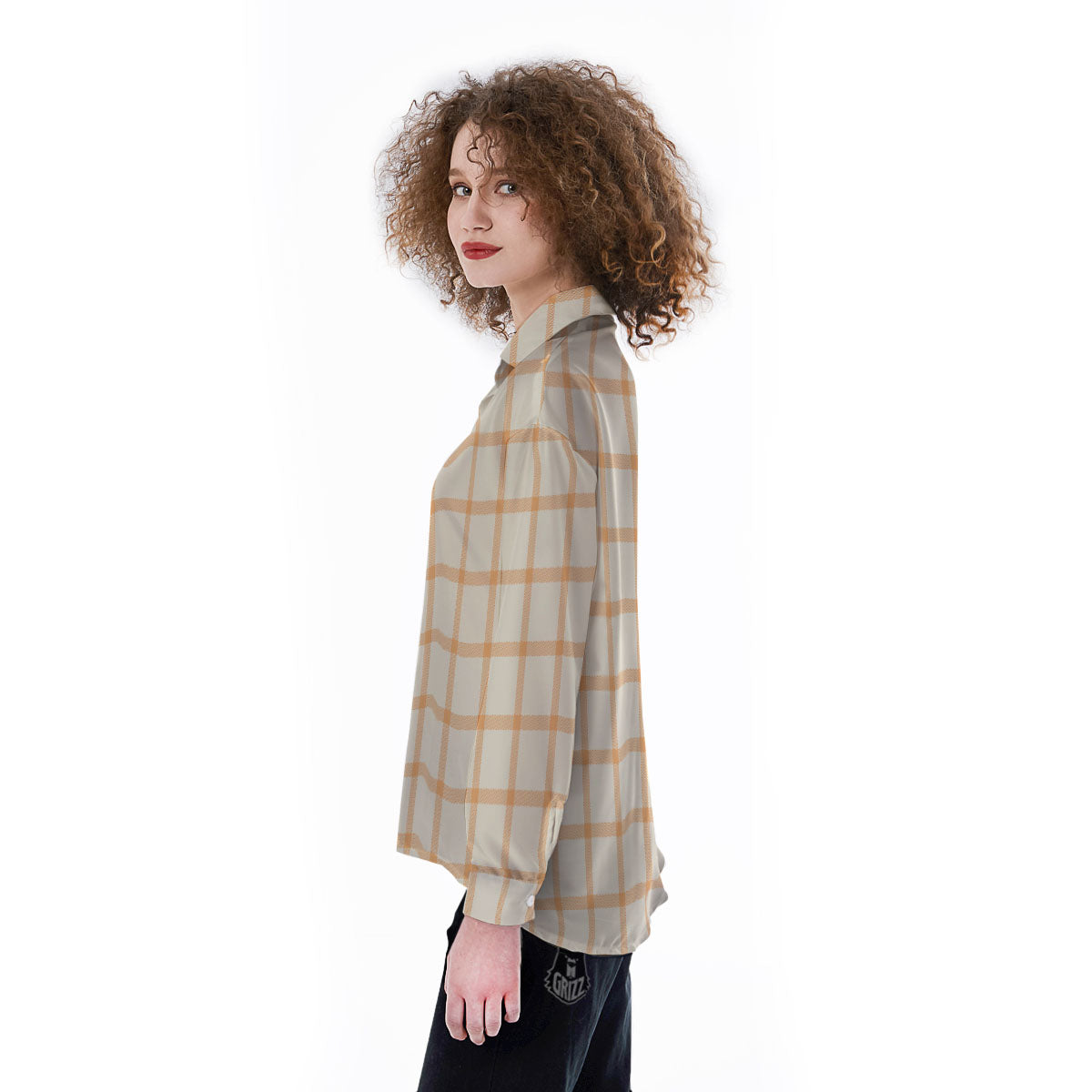 Tattersall Orange Pastel Print Pattern Women's Long Sleeve Shirts-grizzshop
