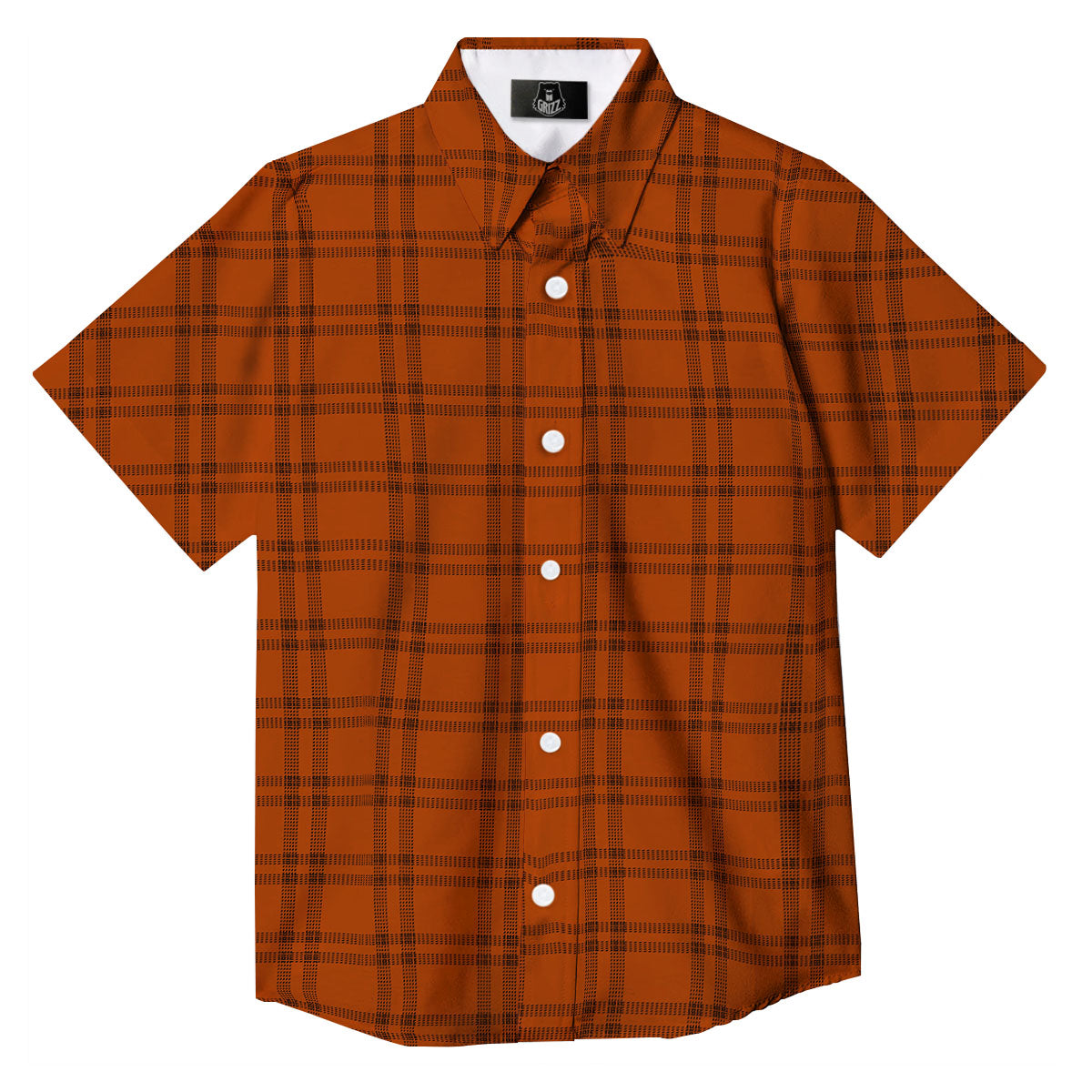 Tattersall Orange Print Pattern Button Up Shirt-grizzshop
