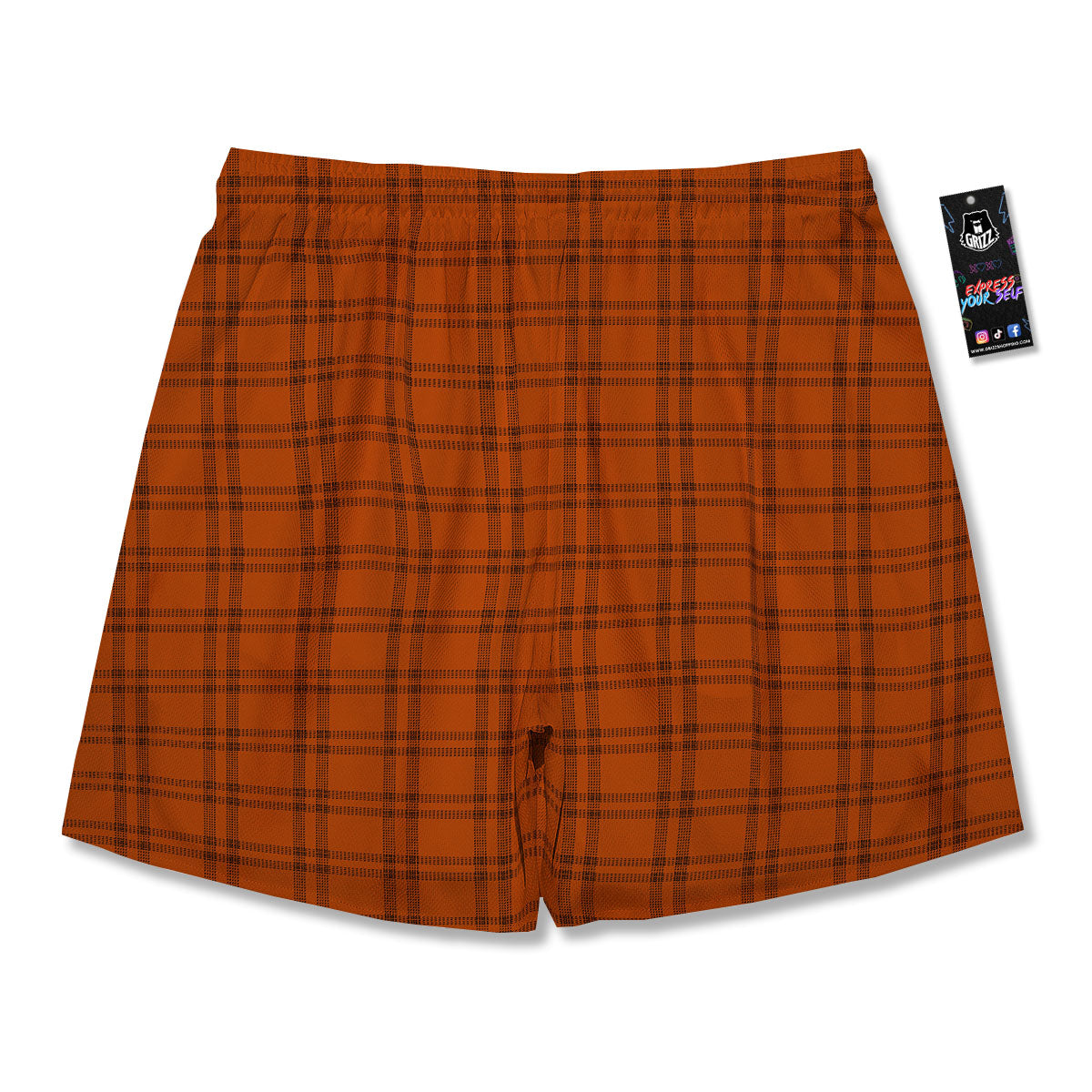 Tattersall Orange Print Pattern Men's Running Shorts-grizzshop