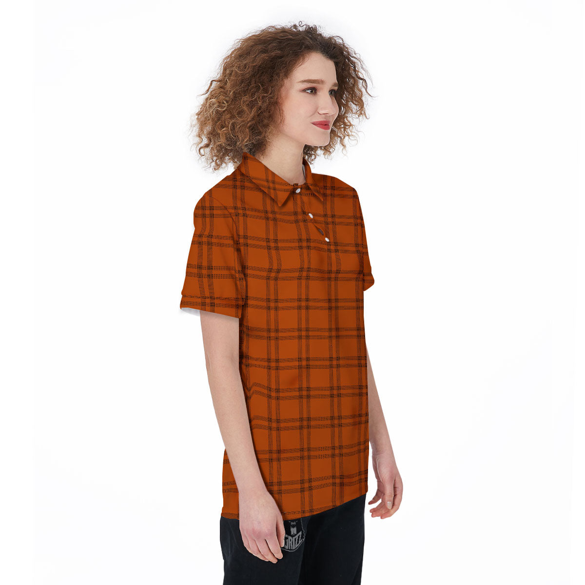 Tattersall Orange Print Pattern Women's Golf Shirts-grizzshop