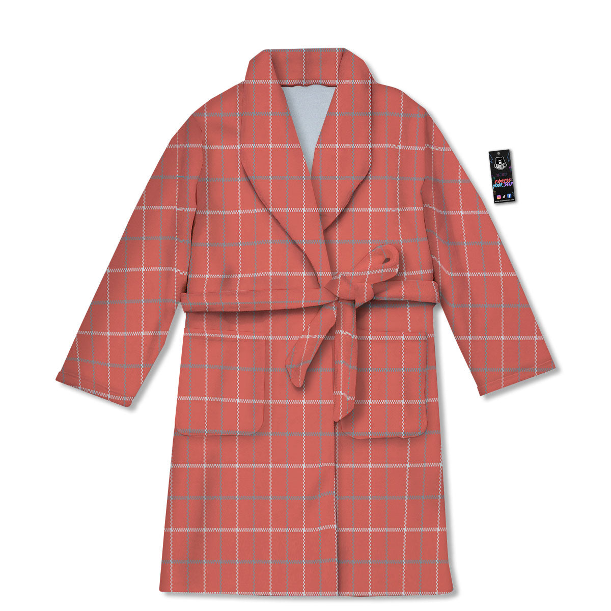 Tattersall Pastel Orange Print Pattern Bathrobe-grizzshop