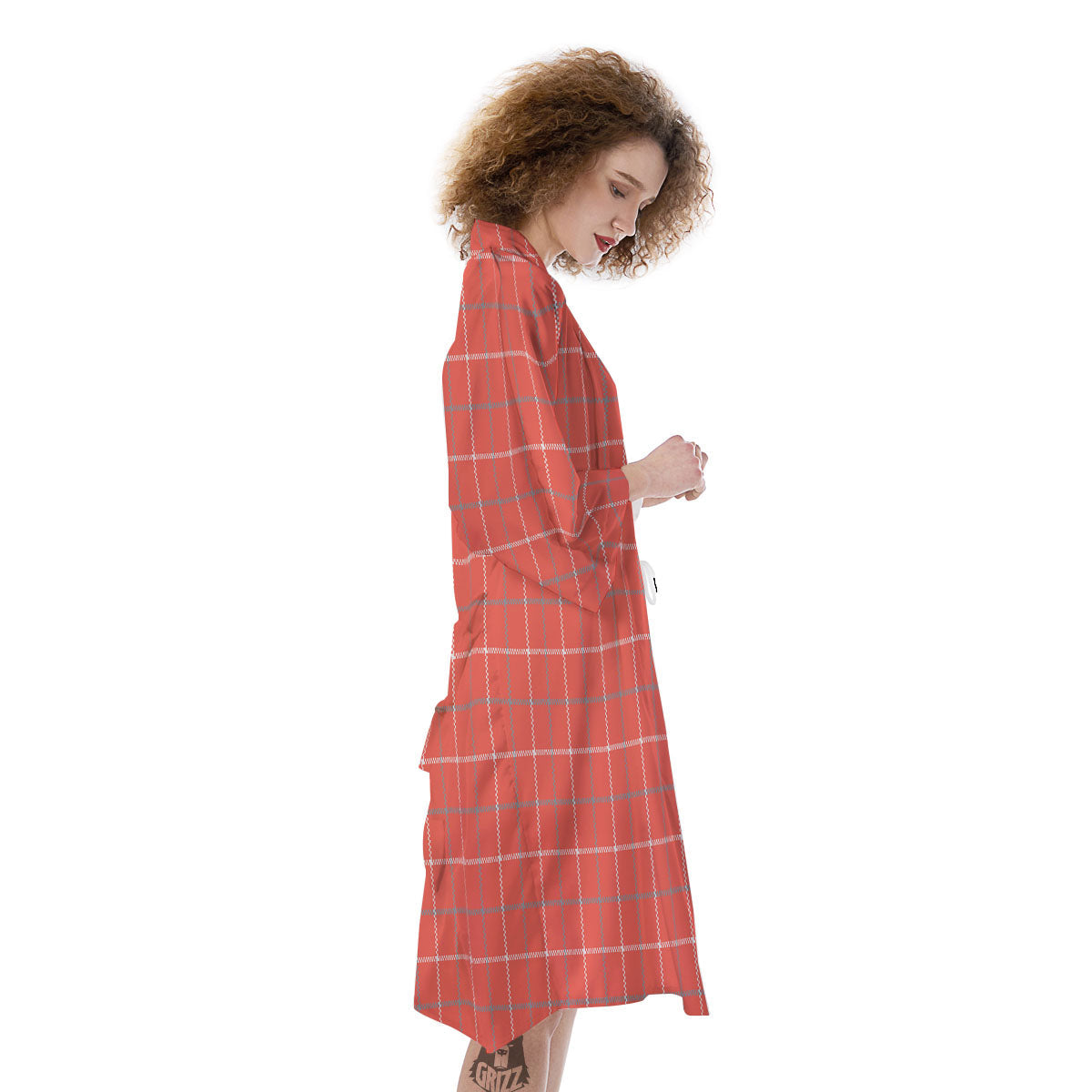 Tattersall Pastel Orange Print Pattern Kimono-grizzshop