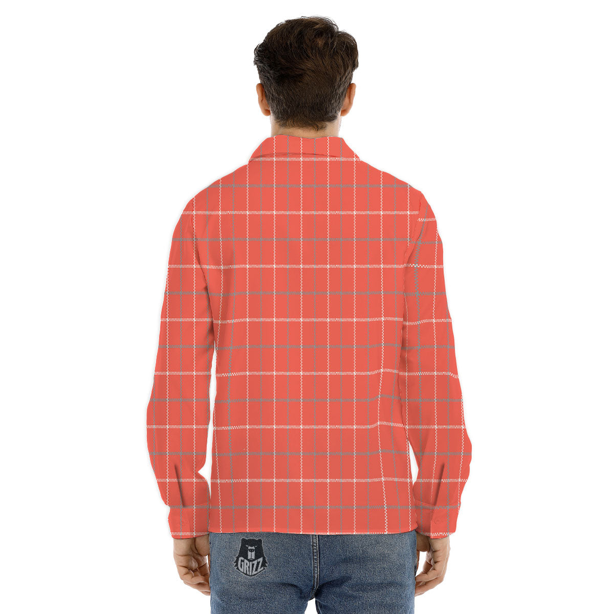Tattersall Pastel Orange Print Pattern Men's Dress Shirts-grizzshop