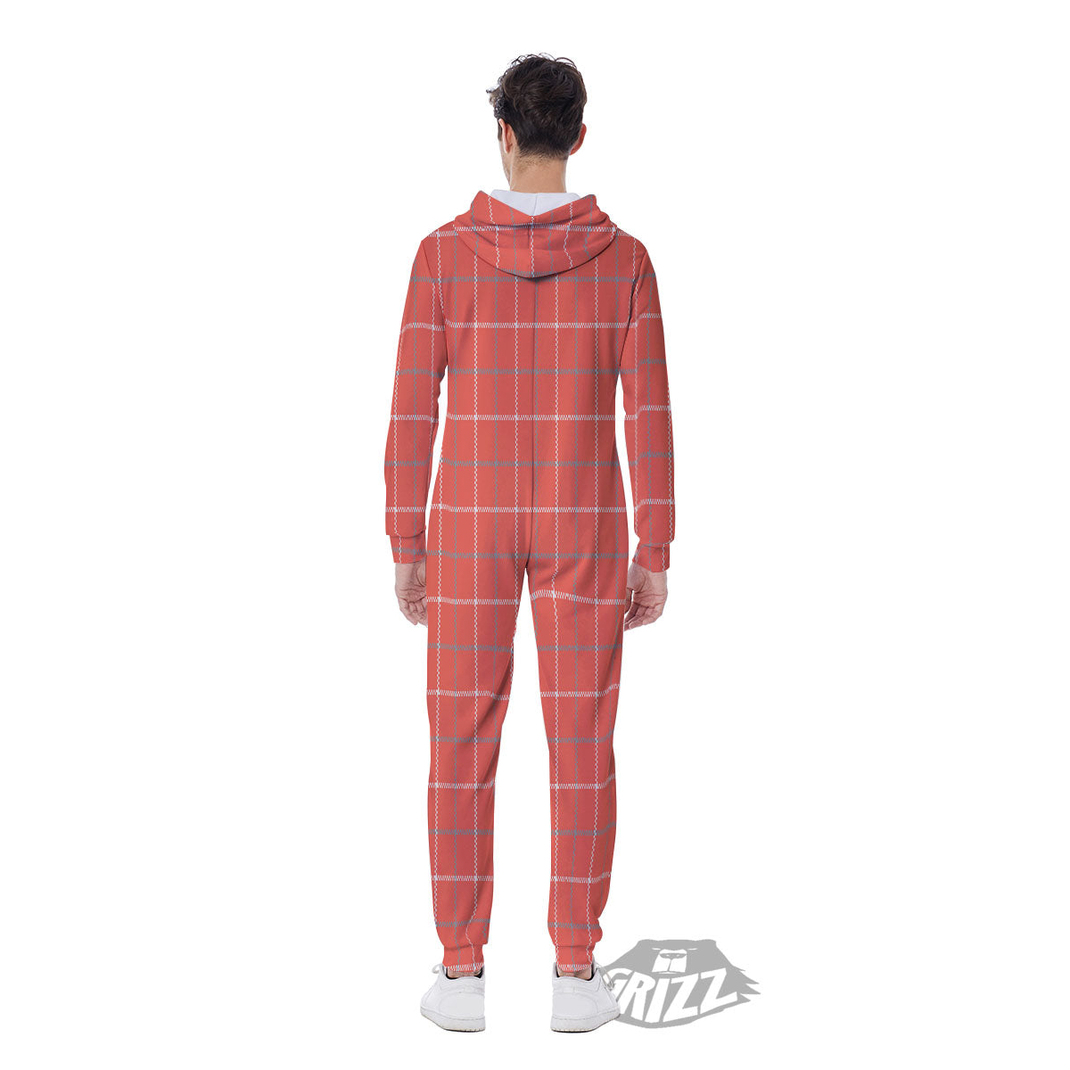 Tattersall Pastel Orange Print Pattern Men's Jumpsuit-grizzshop