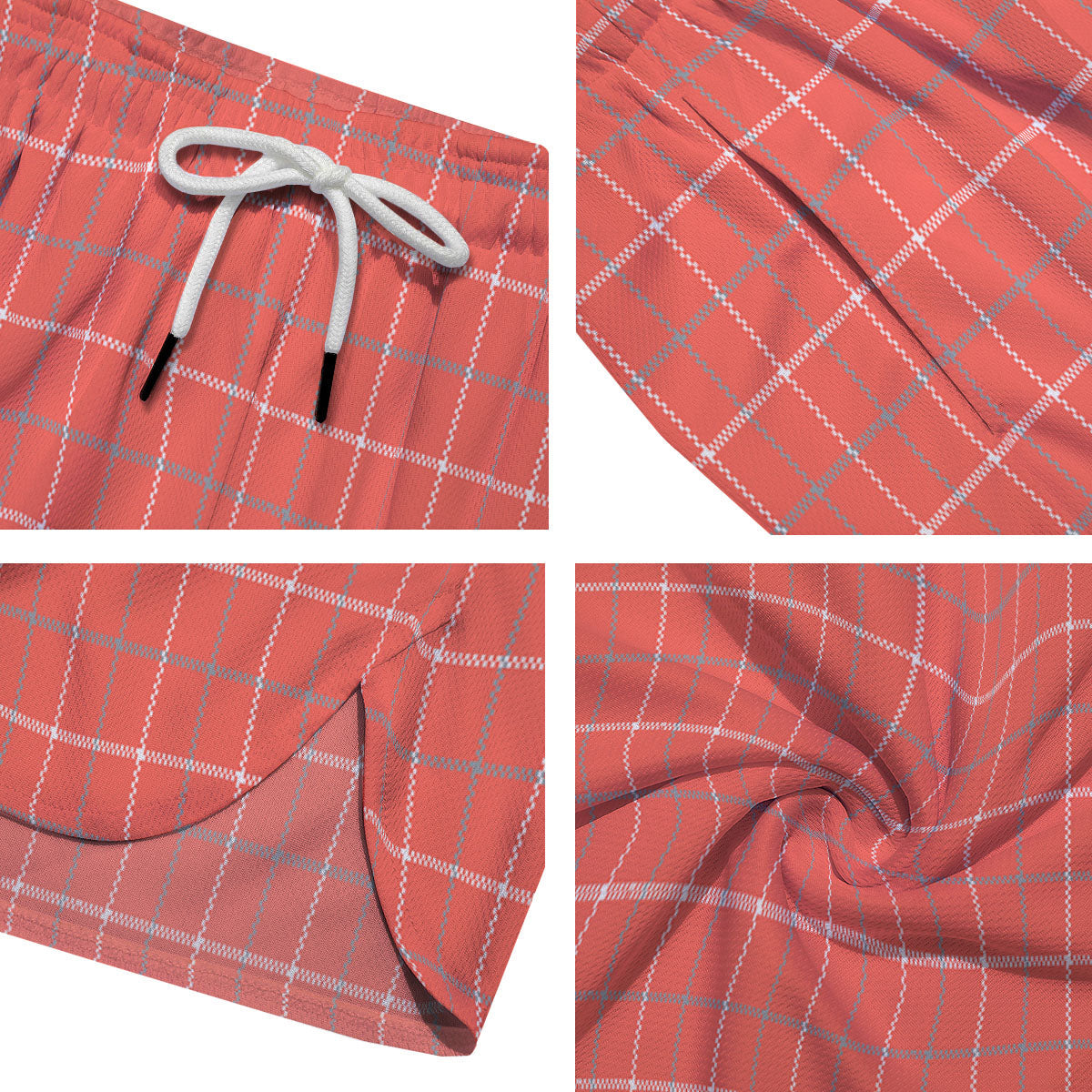 Tattersall Pastel Orange Print Pattern Men's Running Shorts-grizzshop