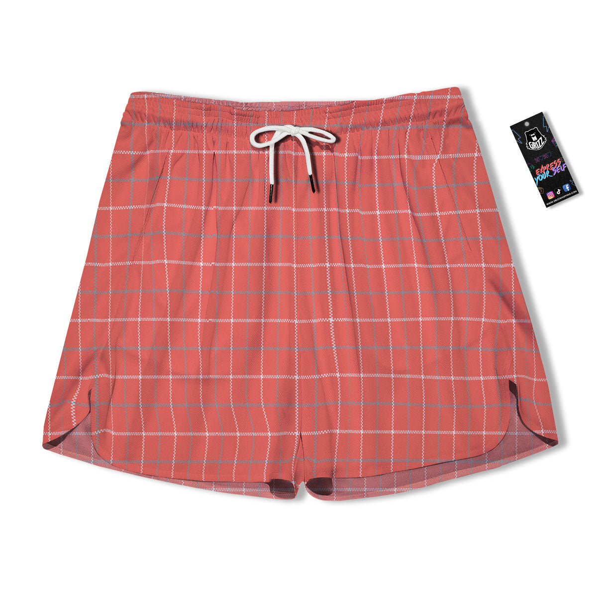 Tattersall Pastel Orange Print Pattern Men's Running Shorts-grizzshop