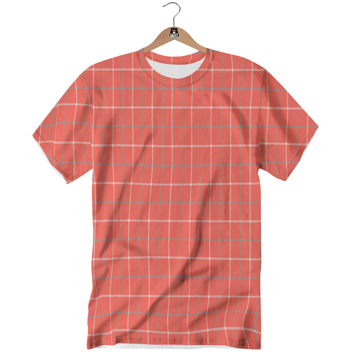 Tattersall Pastel Orange Print Pattern T-Shirt-grizzshop