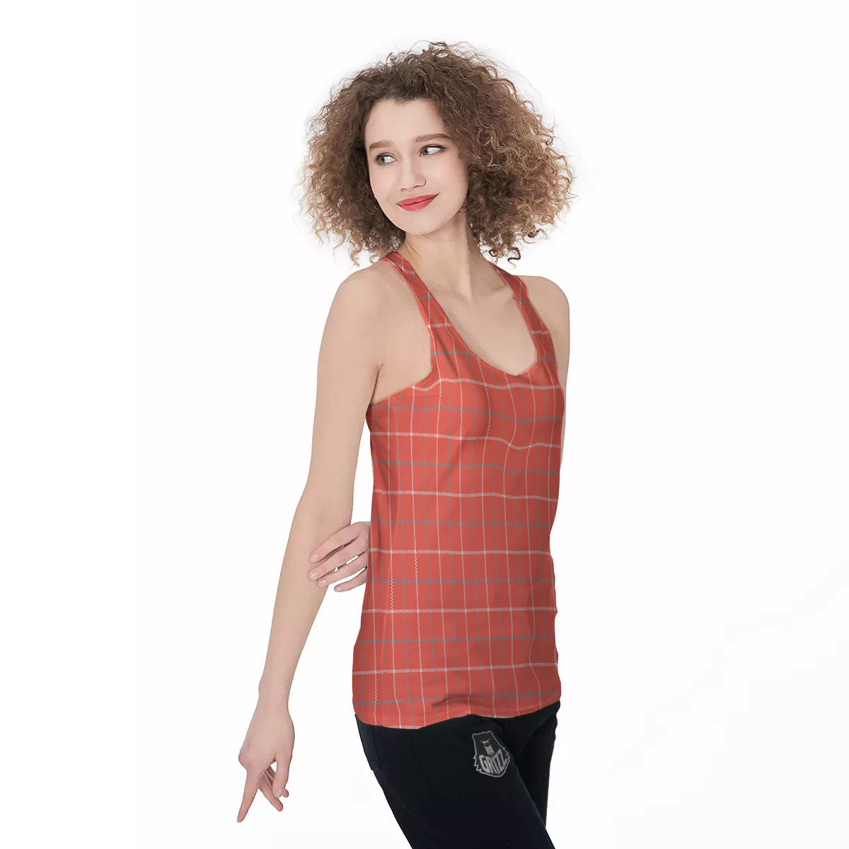 Tattersall Pastel Orange Print Pattern Women's Racerback Tank Top-grizzshop
