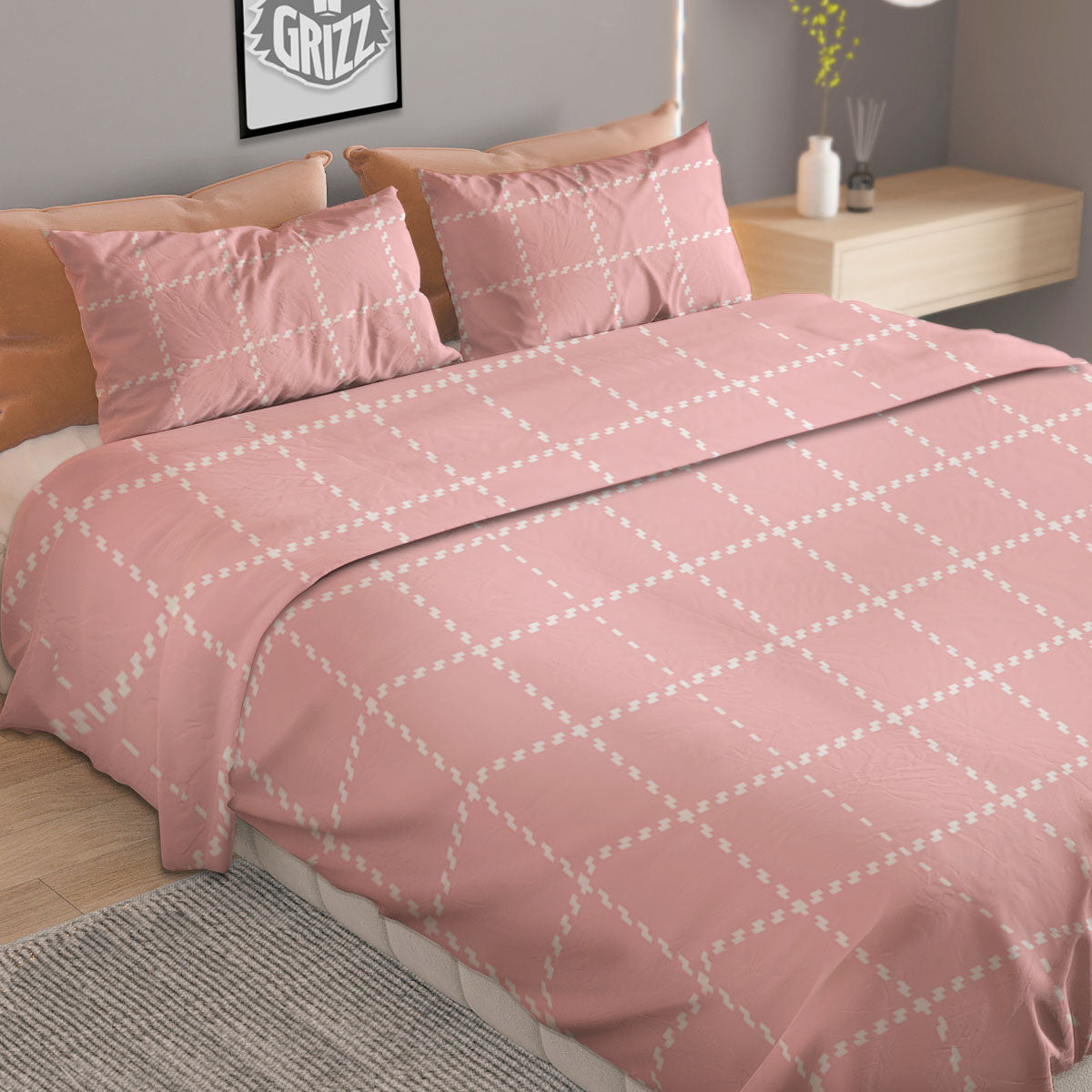 Tattersall Pastel Pink Print Pattern Duvet Cover Bedding Set