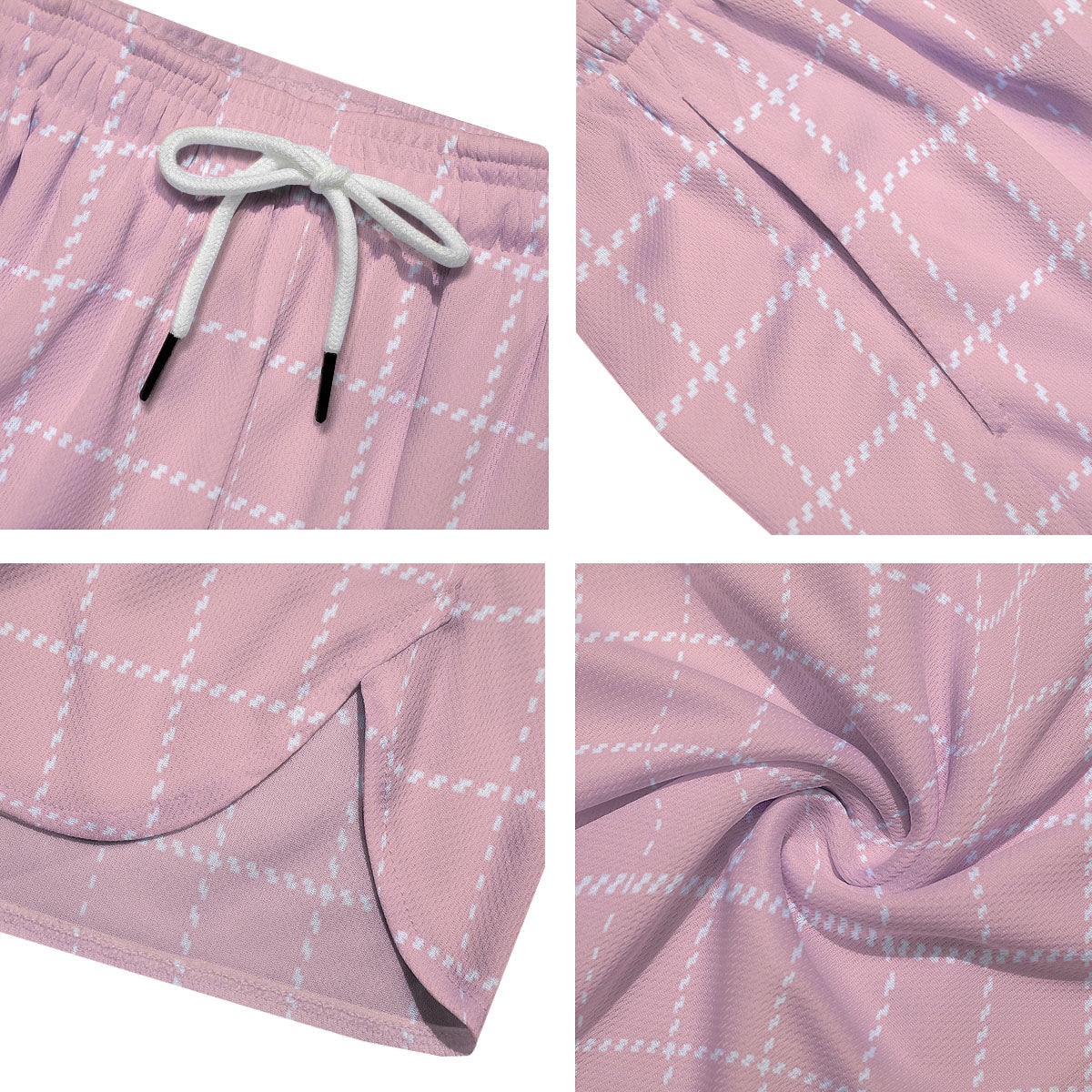 Tattersall Pastel Pink Print Pattern Men's Running Shorts-grizzshop