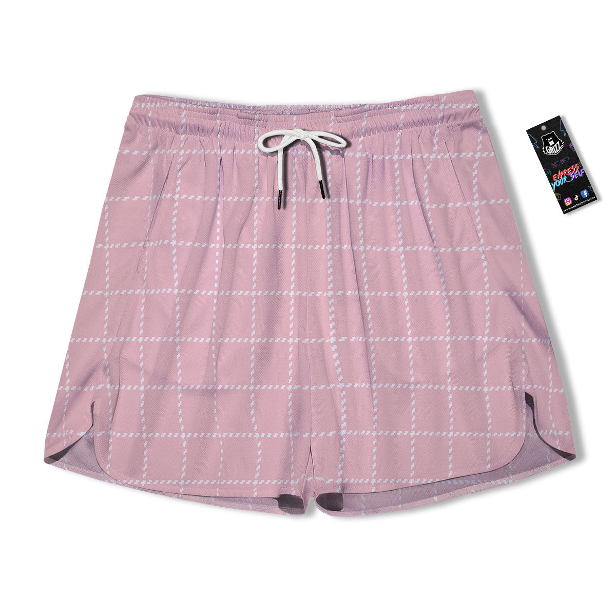 Tattersall Pastel Pink Print Pattern Men's Running Shorts-grizzshop