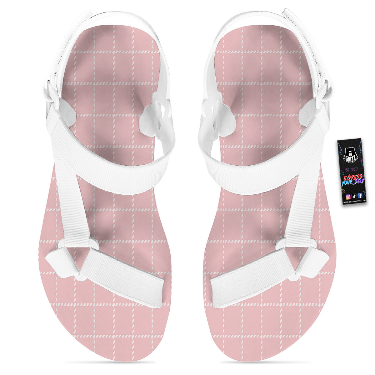 Tattersall Pastel Pink Print Pattern White Open Toe Sandals-grizzshop