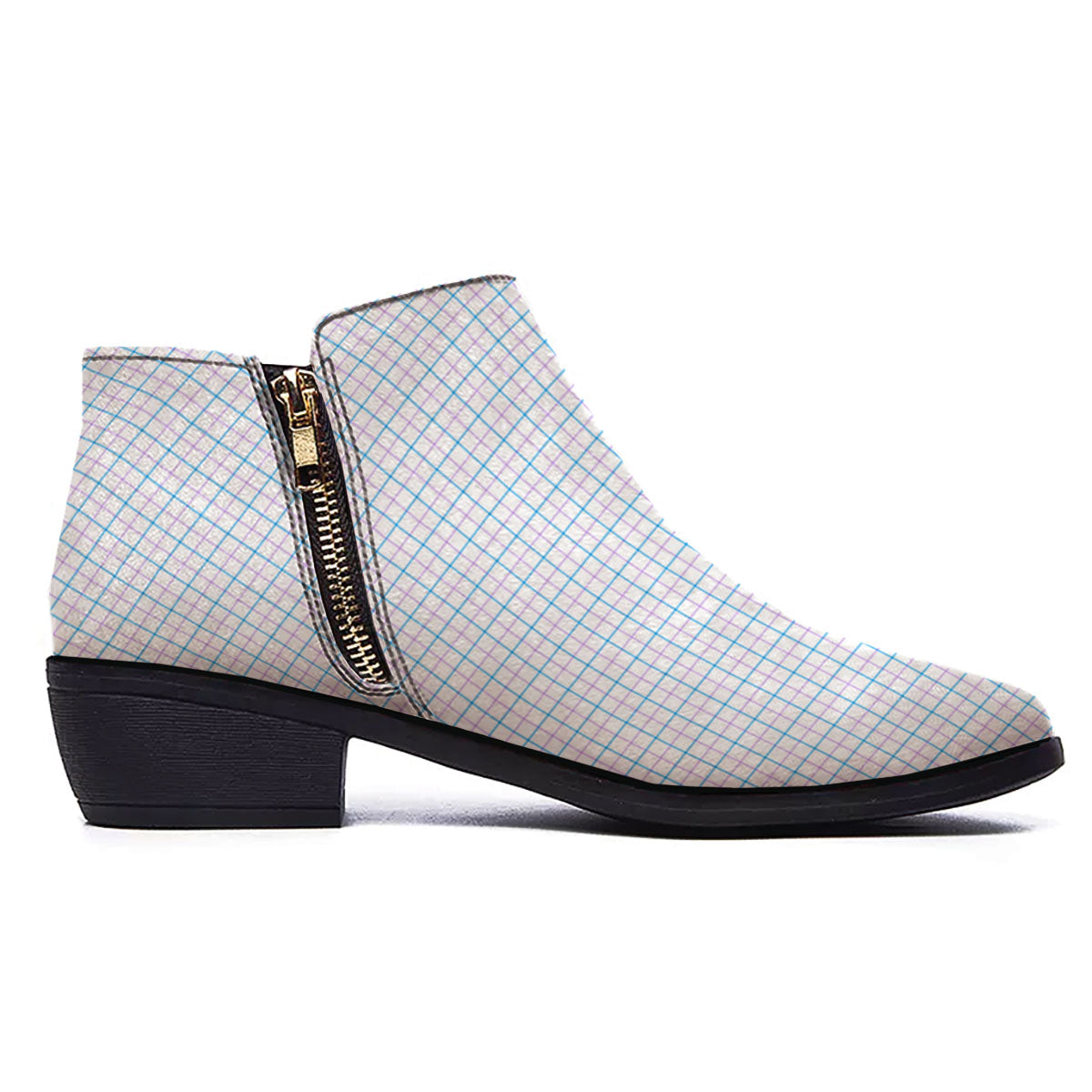 Tattersall Purple And Blue Line Print Pattern Ankle Boots-grizzshop