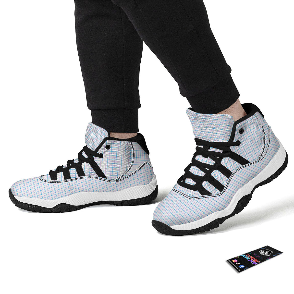 Tattersall Purple And Blue Line Print Pattern Black Bball Shoes-grizzshop