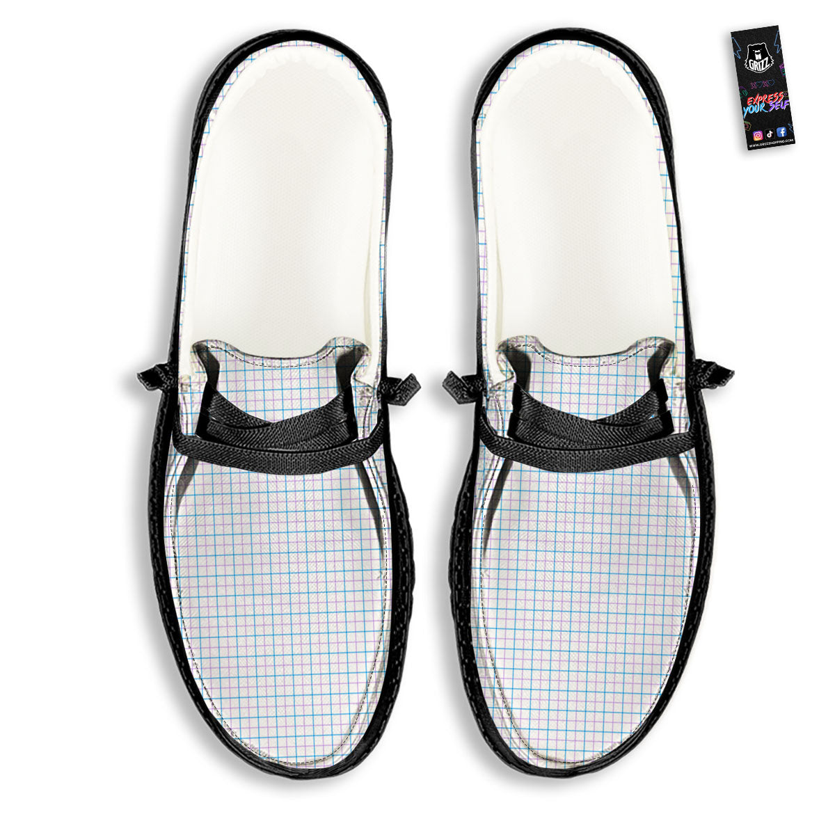 Tattersall Purple And Blue Line Print Pattern Black Loafers-grizzshop