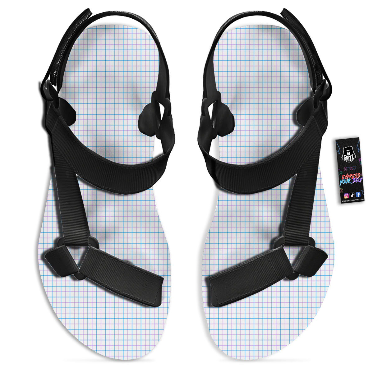 Tattersall Purple And Blue Line Print Pattern Black Open Toe Sandals-grizzshop