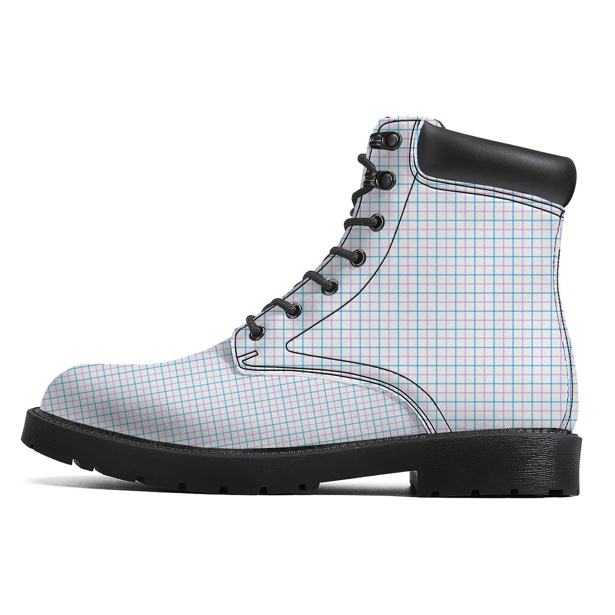Tattersall Purple And Blue Line Print Pattern Boots-grizzshop