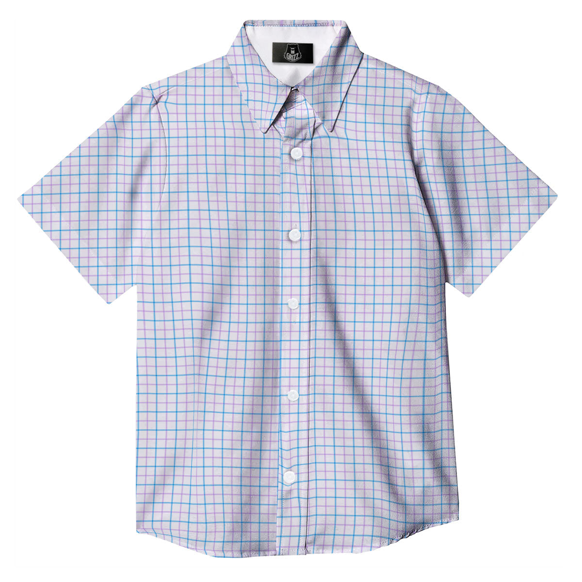 Tattersall Purple And Blue Line Print Pattern Button Up Shirt-grizzshop