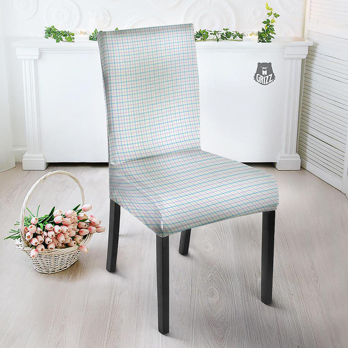 Tattersall Purple And Blue Line Print Pattern Dining Chair Slipcover-grizzshop