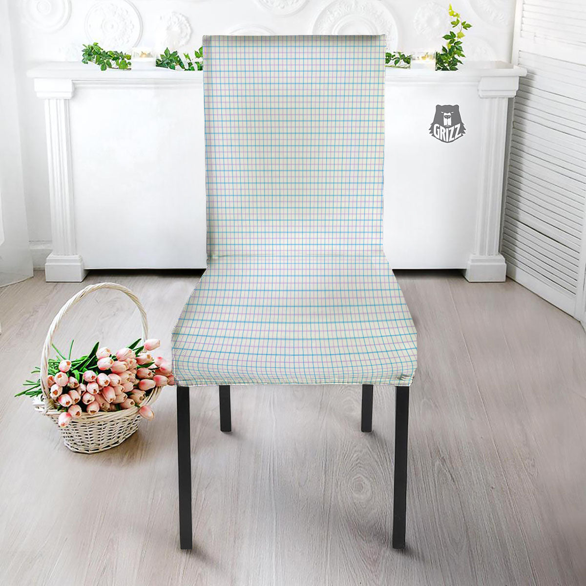 Tattersall Purple And Blue Line Print Pattern Dining Chair Slipcover-grizzshop