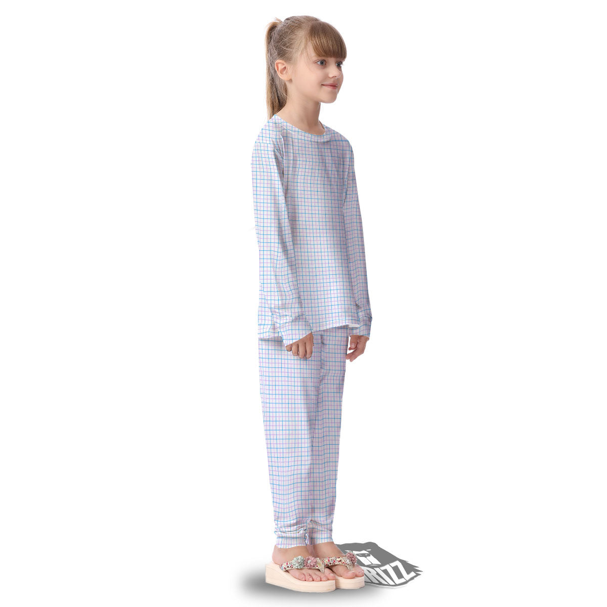 Tattersall Purple And Blue Line Print Pattern Kid's Pajamas-grizzshop