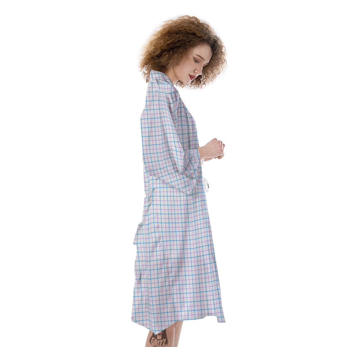 Tattersall Purple And Blue Line Print Pattern Kimono-grizzshop