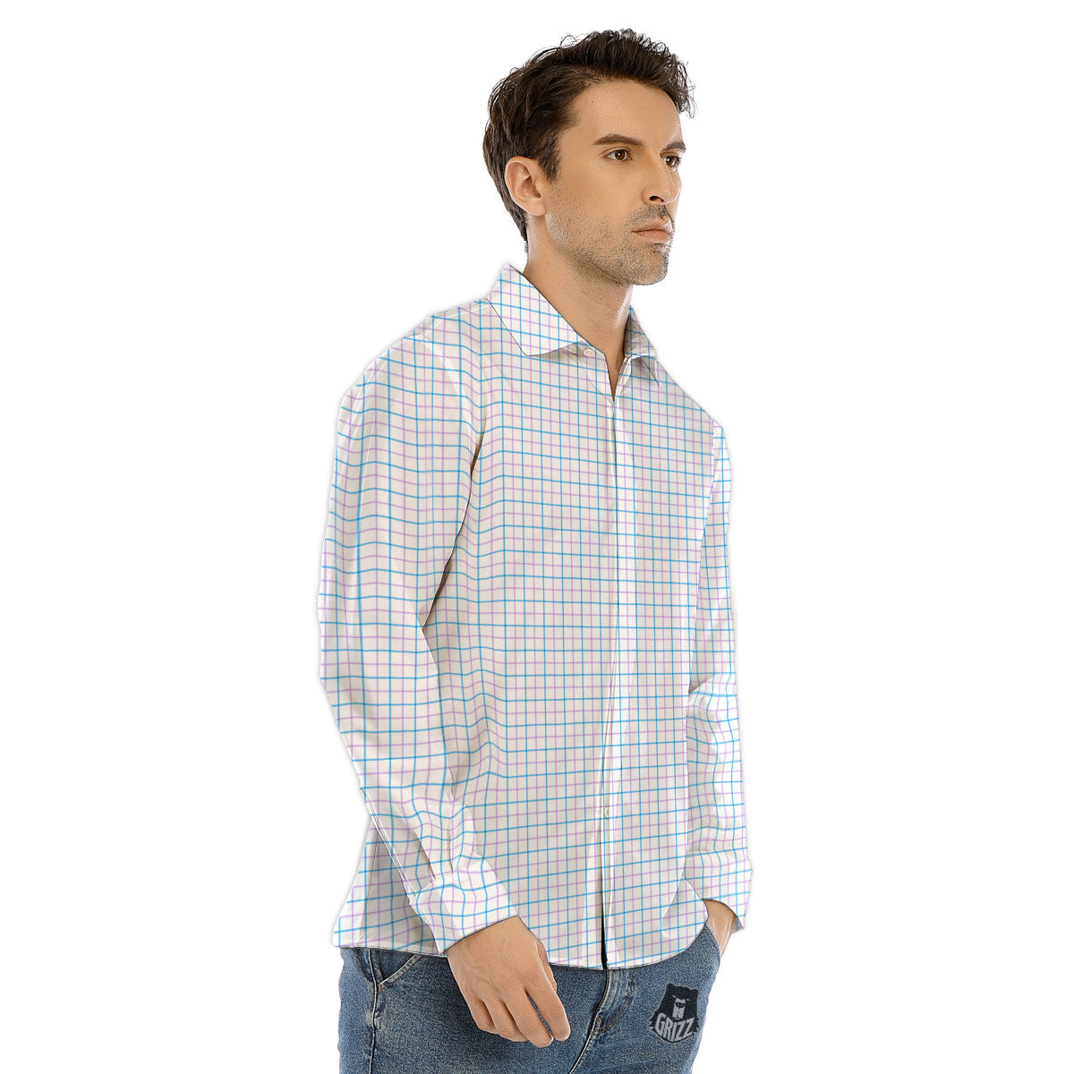 Tattersall Purple And Blue Line Print Pattern Men's Dress Shirts-grizzshop