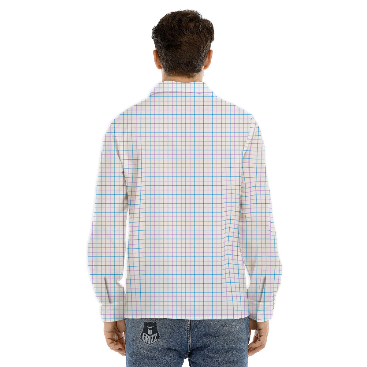 Tattersall Purple And Blue Line Print Pattern Men's Dress Shirts-grizzshop