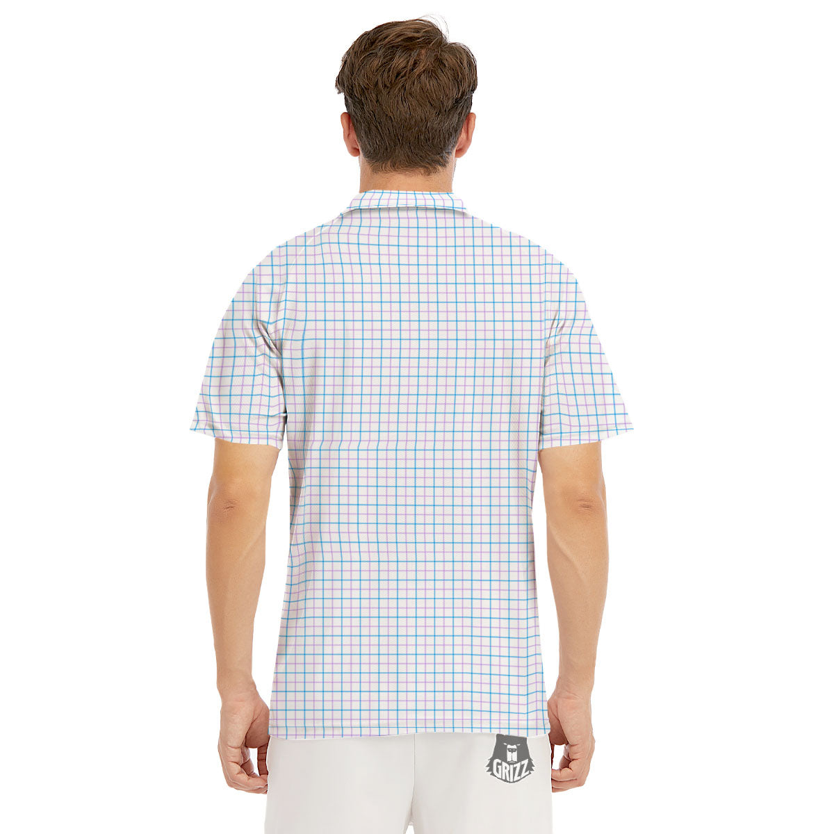 Tattersall Purple And Blue Line Print Pattern Men's Golf Shirts-grizzshop