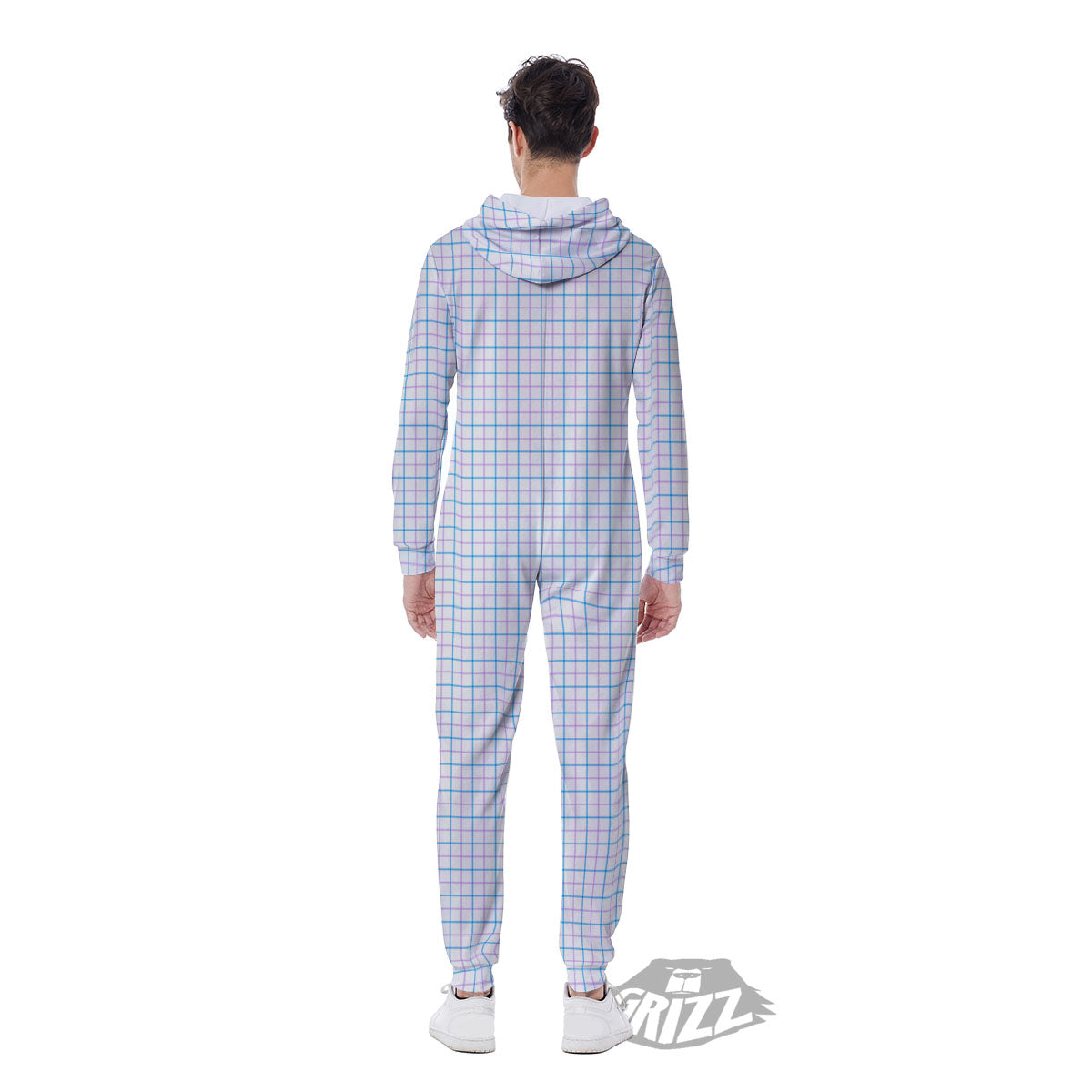 Tattersall Purple And Blue Line Print Pattern Men's Jumpsuit-grizzshop