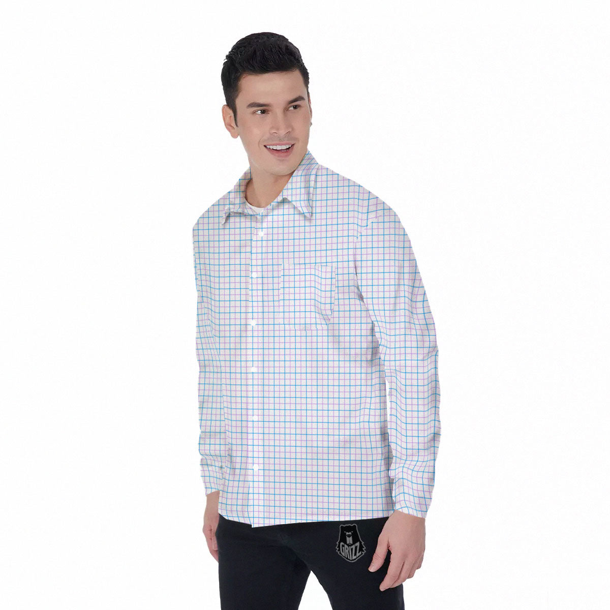 Tattersall Purple And Blue Line Print Pattern Men's Long Sleeve Shirts-grizzshop