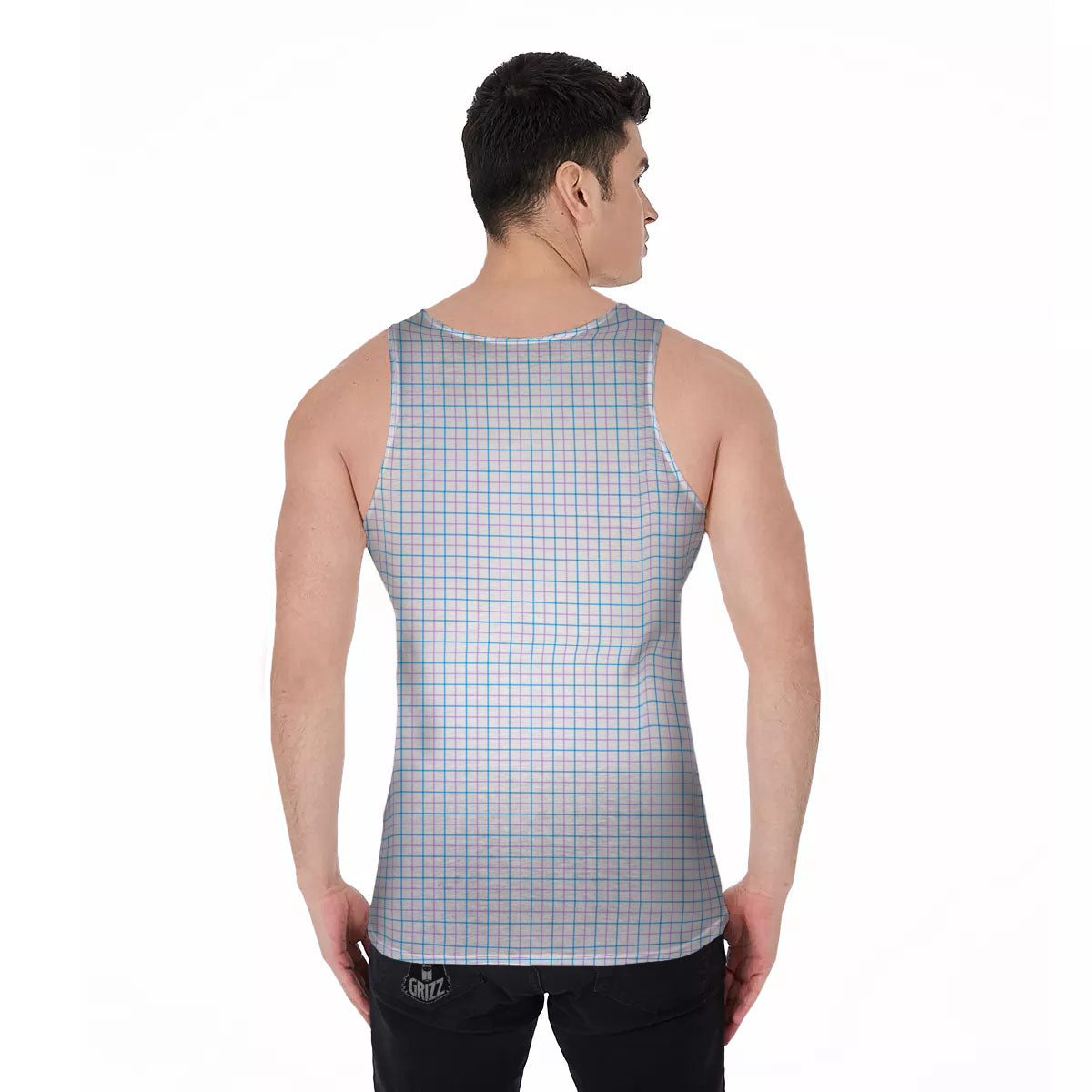 Tattersall Purple And Blue Line Print Pattern Men's Tank Top-grizzshop