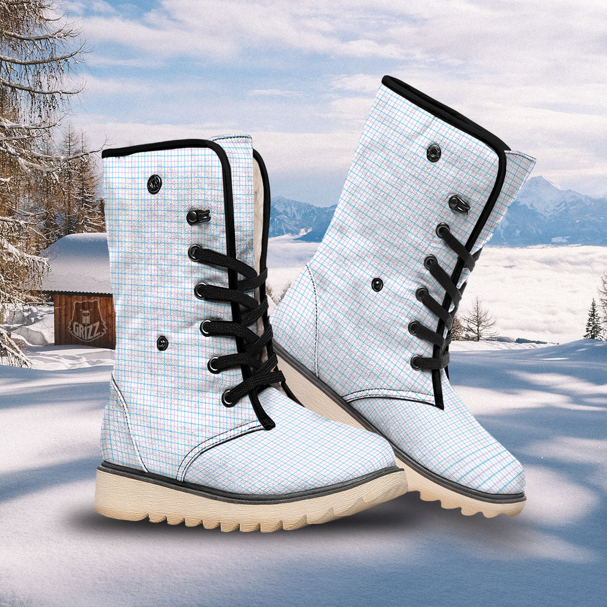 Tattersall Purple And Blue Line Print Pattern Snow Boots-grizzshop