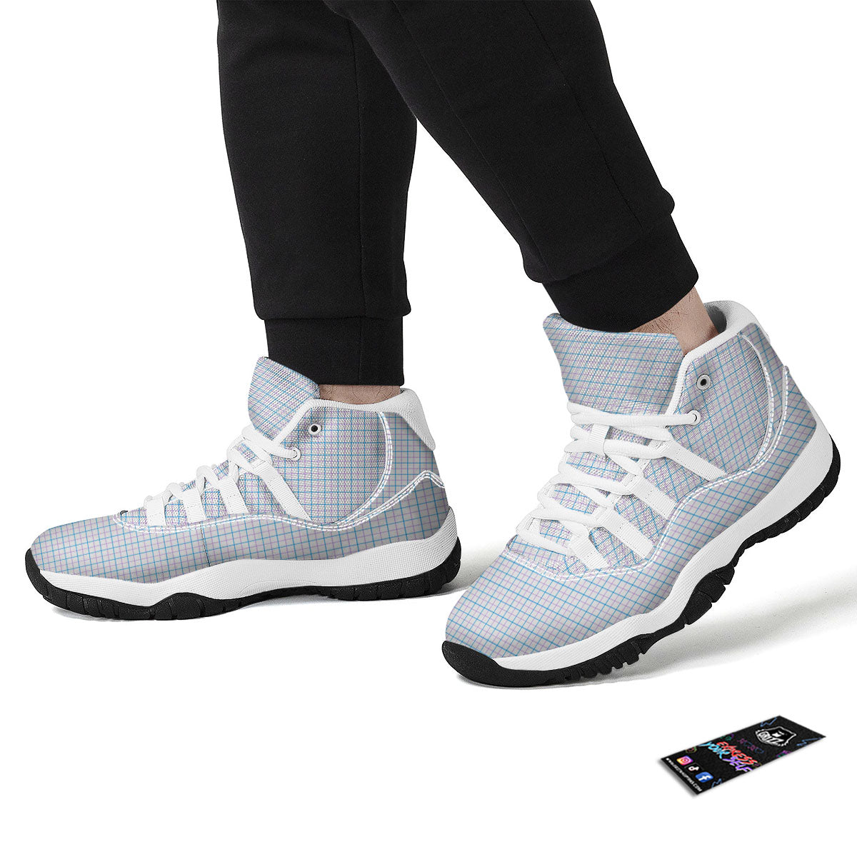 Tattersall Purple And Blue Line Print Pattern White Bball Shoes-grizzshop