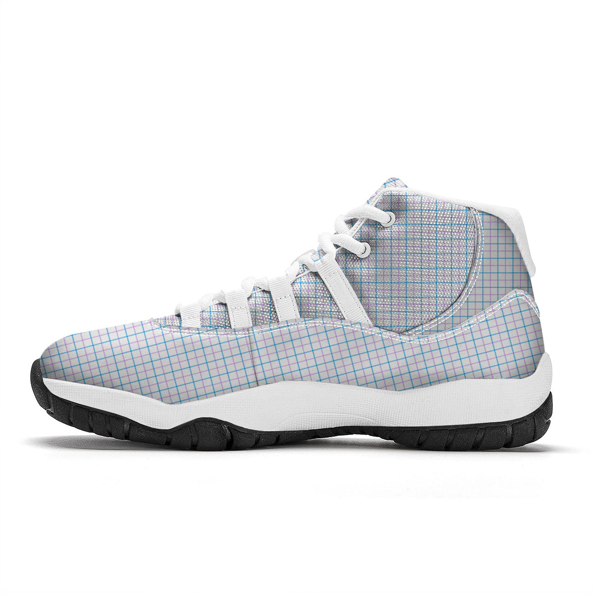 Tattersall Purple And Blue Line Print Pattern White Bball Shoes-grizzshop