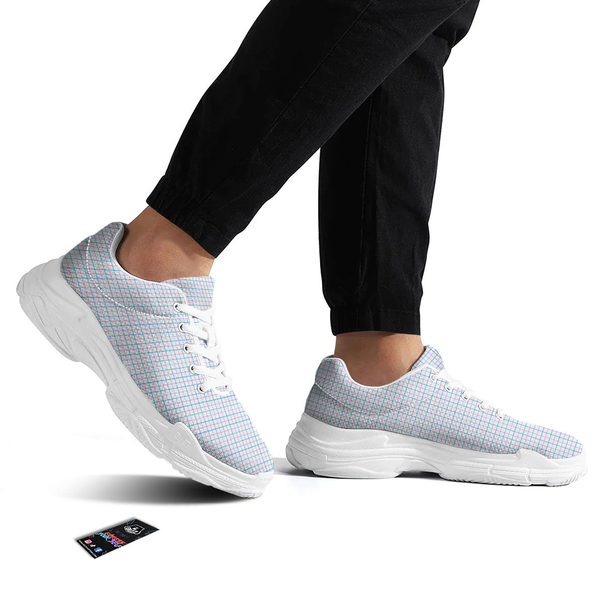 Tattersall Purple And Blue Line Print Pattern White Chunky Shoes-grizzshop