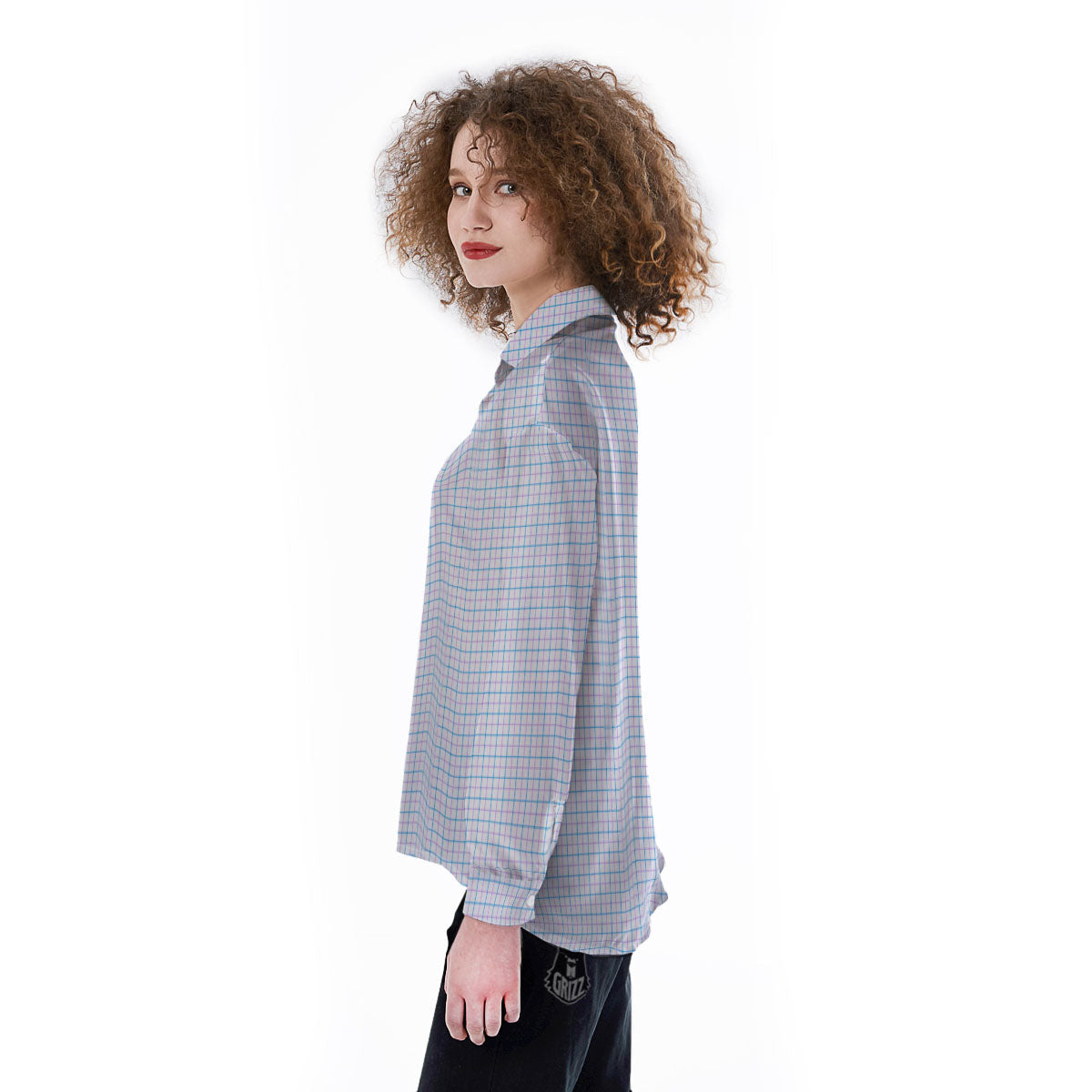 Tattersall Purple And Blue Line Print Pattern Women's Long Sleeve Shirts-grizzshop