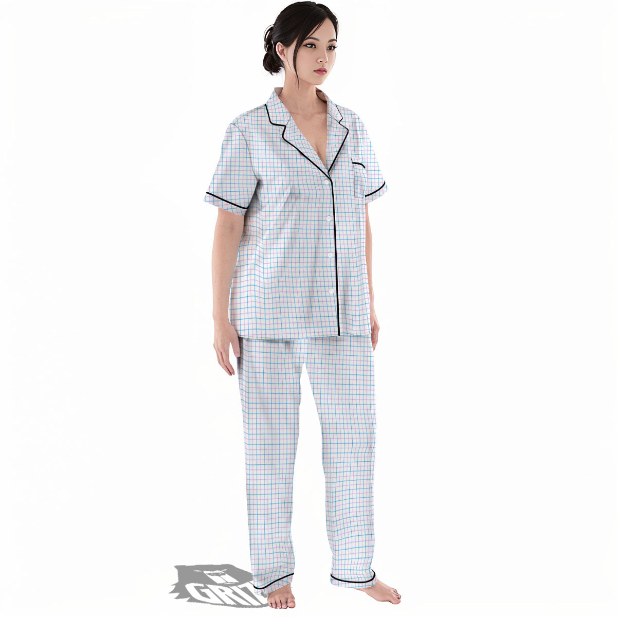Tattersall Purple And Blue Line Print Pattern Women's Pajamas Set-grizzshop