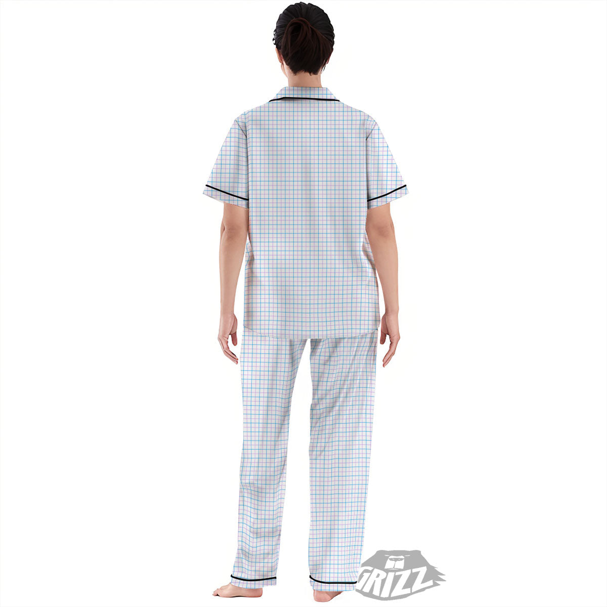 Tattersall Purple And Blue Line Print Pattern Women's Pajamas Set-grizzshop